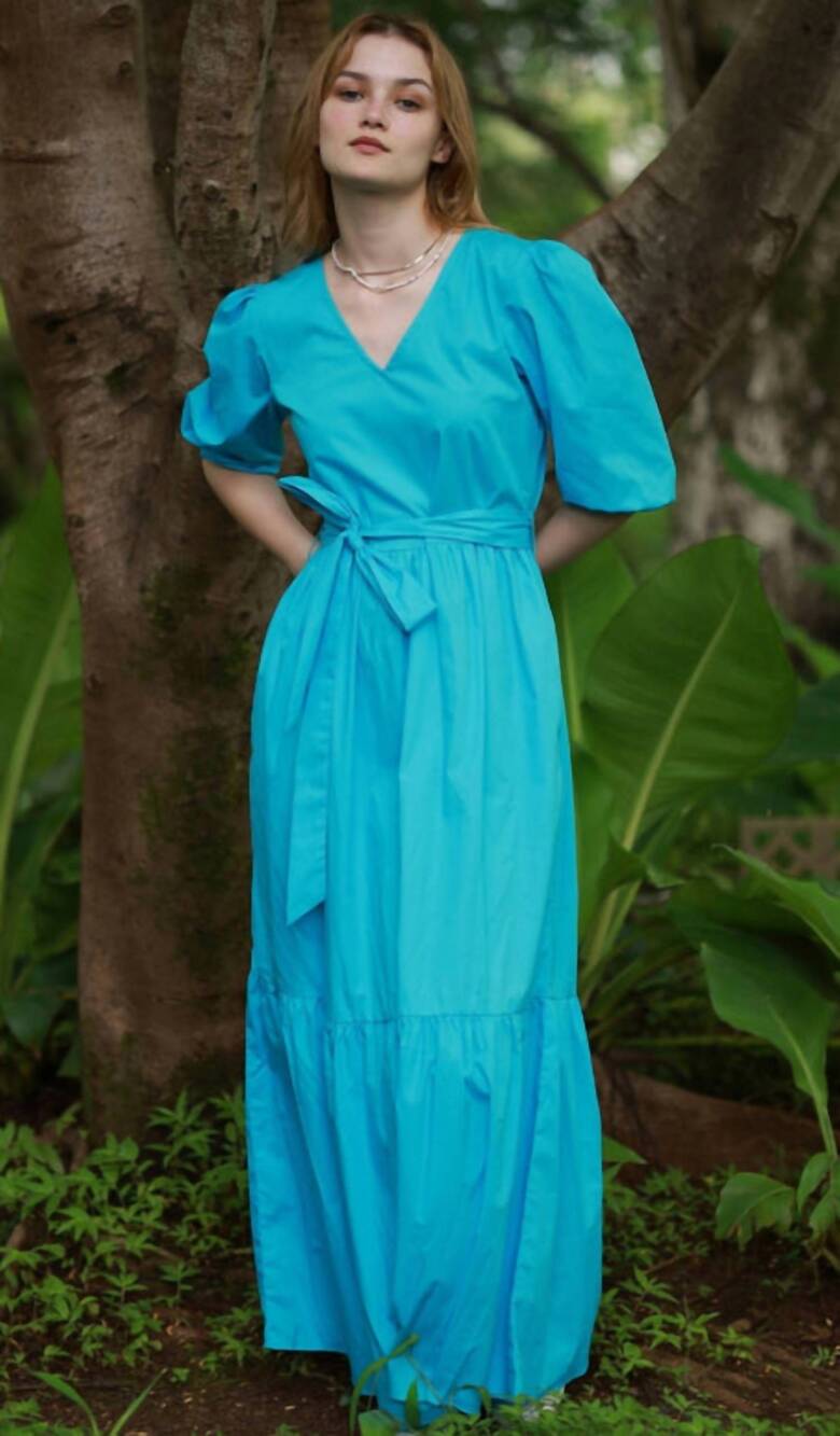 NEW MAUDE VIVANTE melina v neck tiered dress in aqua